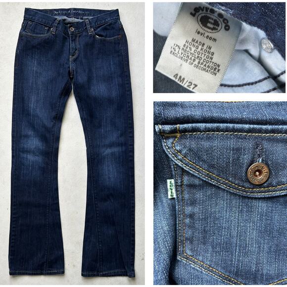Levi's ECO Jeans Women's 4/27 Blue Tilted Boot Flap Pockets Flex Low Denim Vtg - Picture 1 of 13